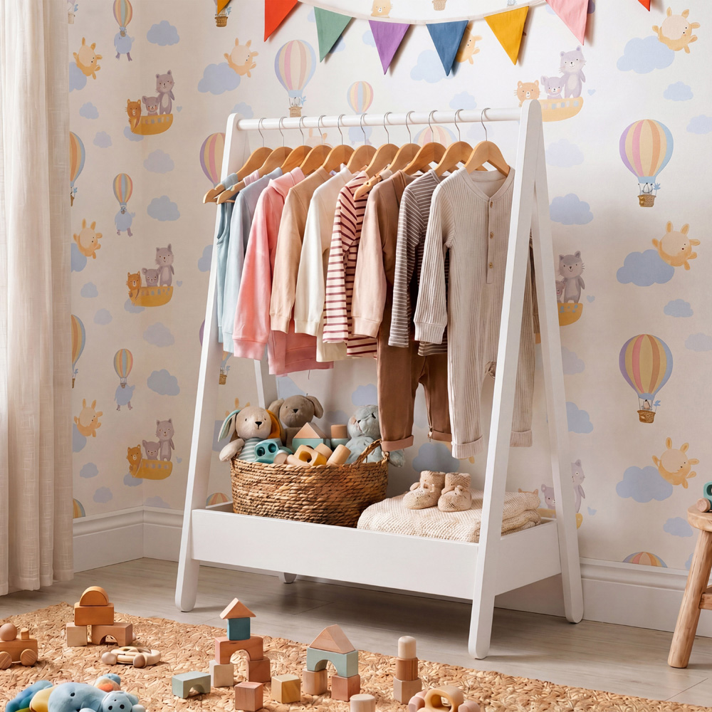 JUNIOR VIDA White Kids Clothes Rack with Storage Shelf Image 3