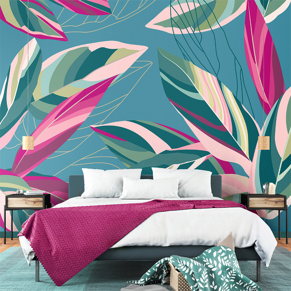 Origin Murals Botanical Calathea Leaves Blue Wall Mural Image 1