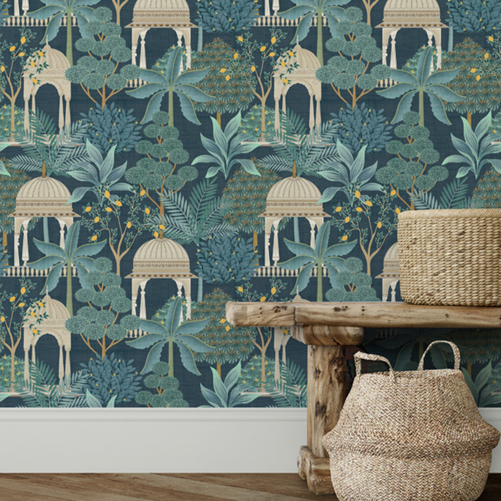 Esselle Home Exotic Pavilion Navy Wallpaper Image 7