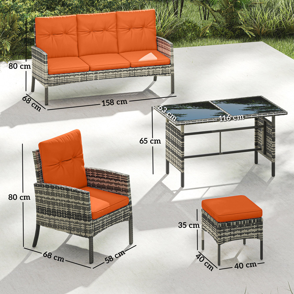 Outsunny Orange 7 Seater PE Rattan Garden Lounge Set with Cushion Image 9
