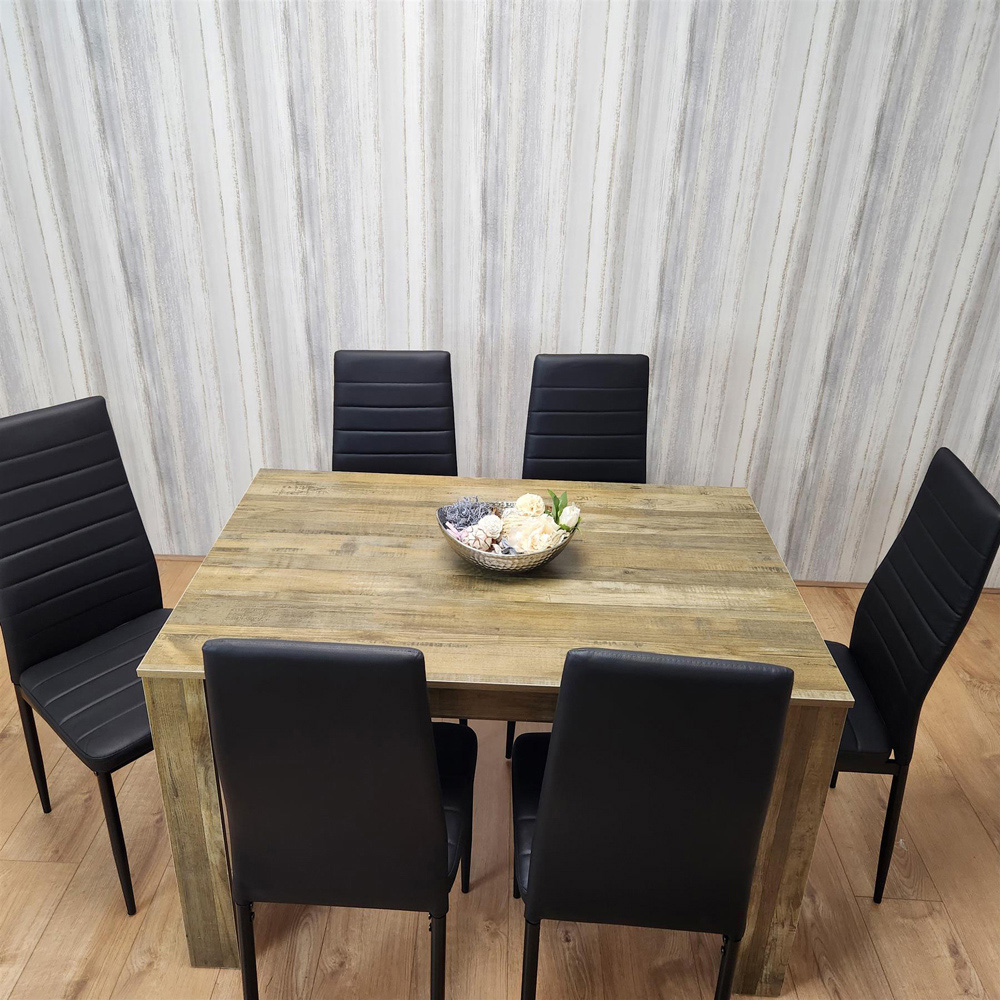 Portland 6 Seater Velvet Dining Set Rustic Effect and Black Image 6