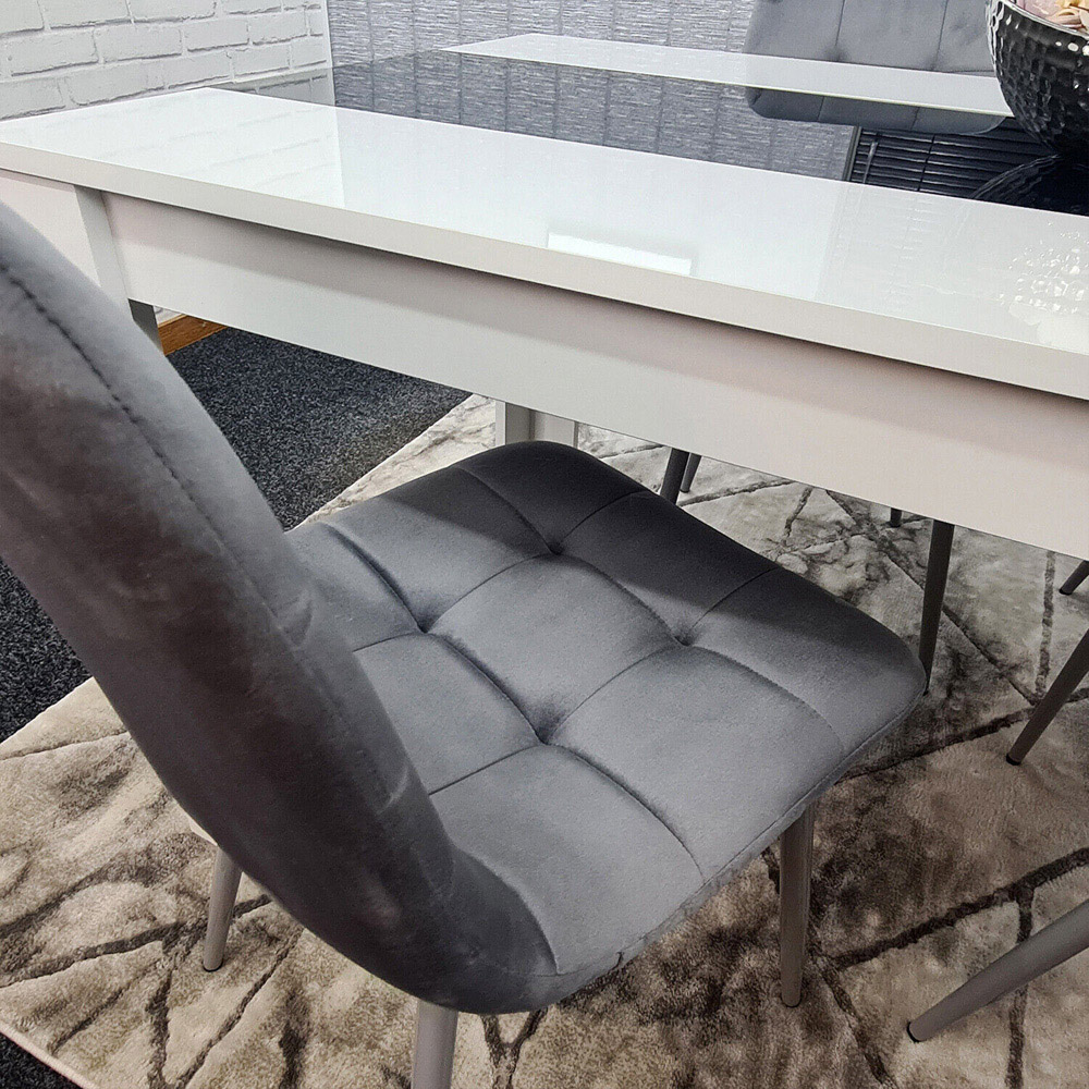 Portland Velvet and Wood 4 Seater Dining Set Grey White and Black Image 2