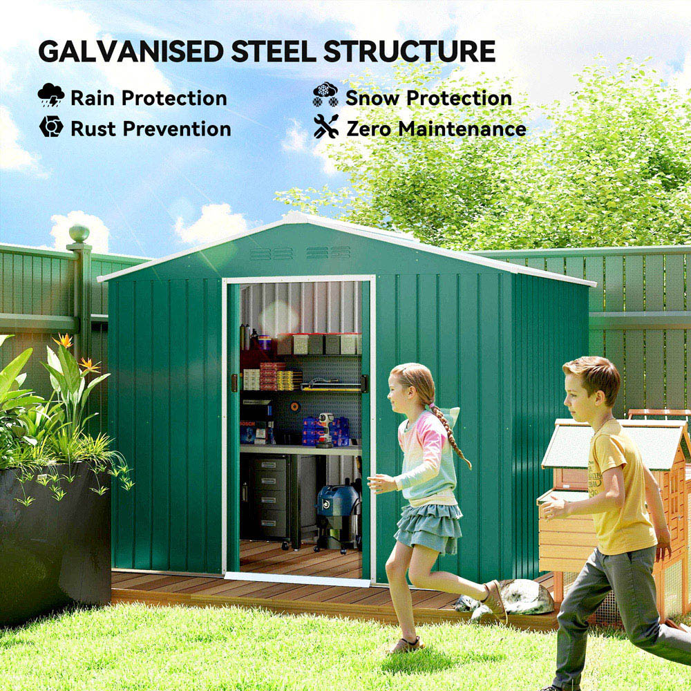Outsunny 7.4 x 5.3ft Green Galvanised Steel Garden Storage Shed Image 8