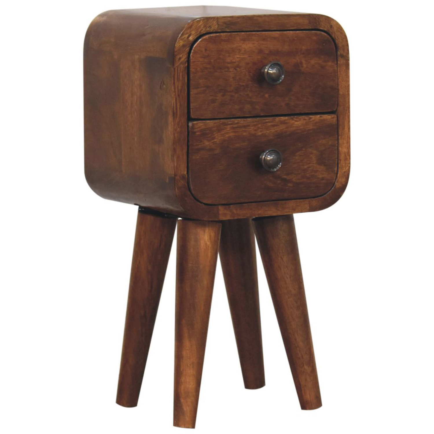 Artisan Furniture Chestnut 2 Drawer Solid Wood Extra Mini Curved Bedside Table Image 4