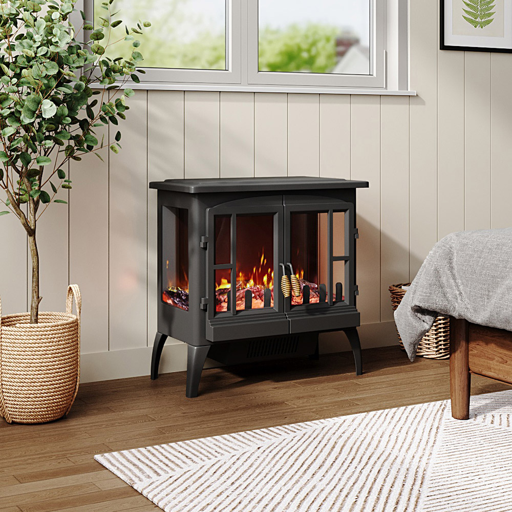 Living and Home Black Freestanding Electric Fireplace Heater 2000W 24 inch Image 2