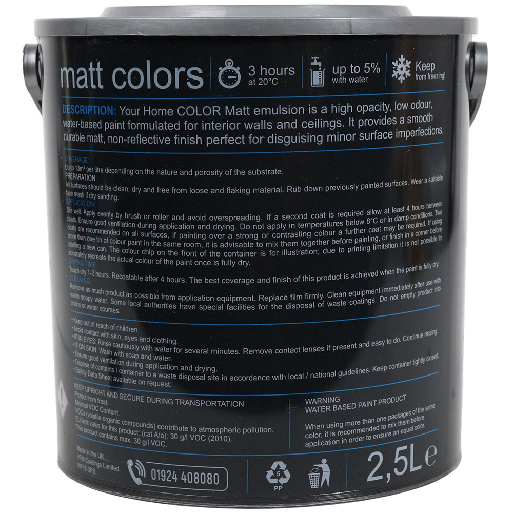 Your Home Walls & Ceilings Black Matt Emulsion Paint 2.5L Image 4