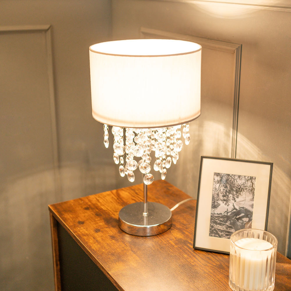 ValueLights Lulu Grey Fabric Shade Metal LED Table Lamp Image 3