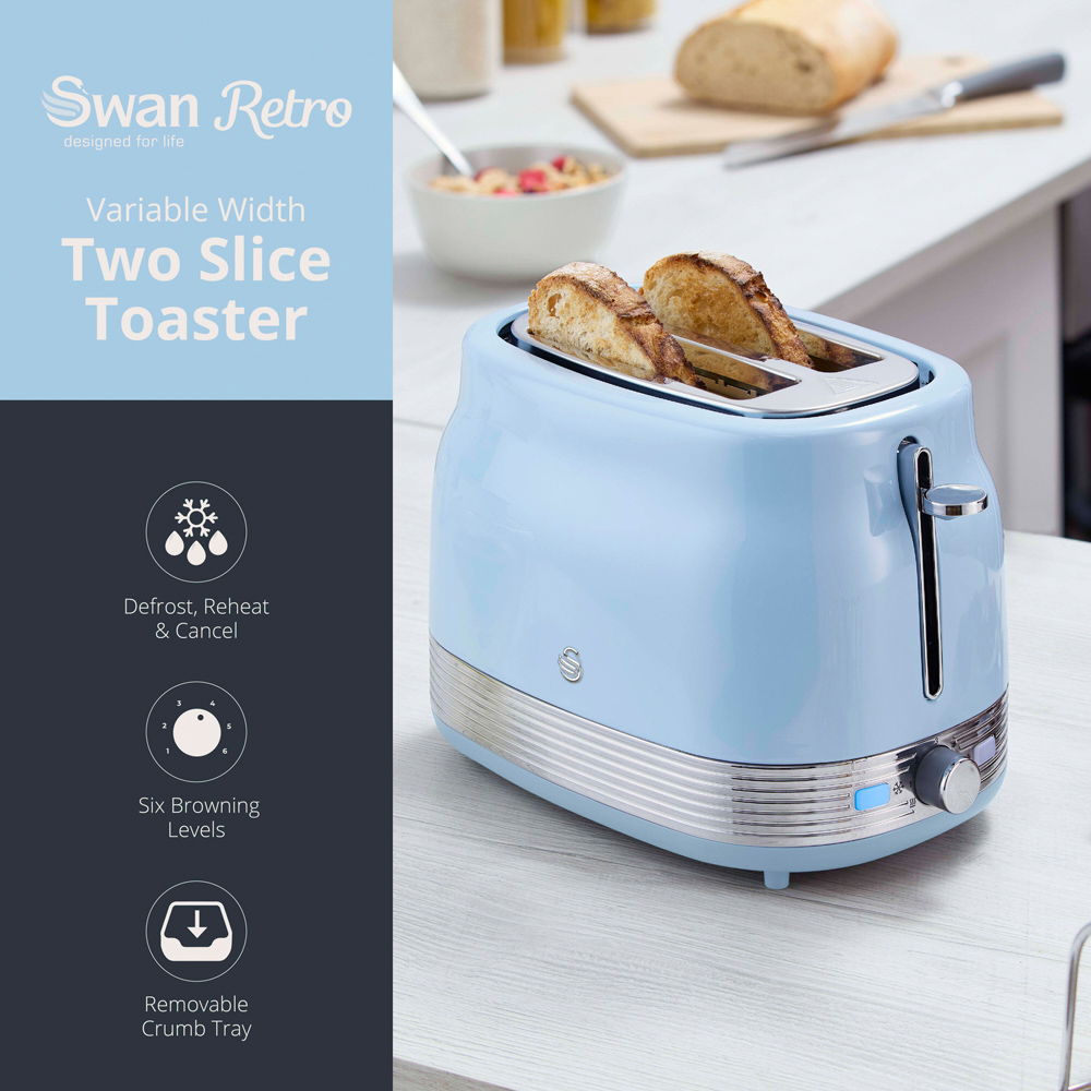Swan Retro Revive Blue 2 Slice Toaster Image 3