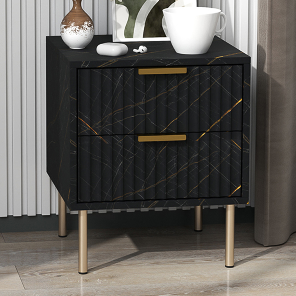 Portland 2 Drawer Black Bedside Table Image 1