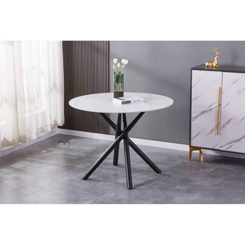 Avesta Marble Effect 4 Seater Round Dining Table White Image 7