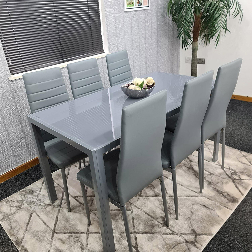 Portland 6 Seater Leather Dining Set Grey Image 4