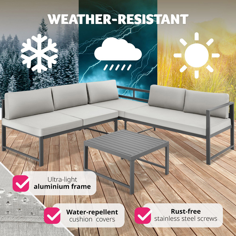 tectake Faro 5 Seater Grey Reclining Garden Sofa Set Image 8