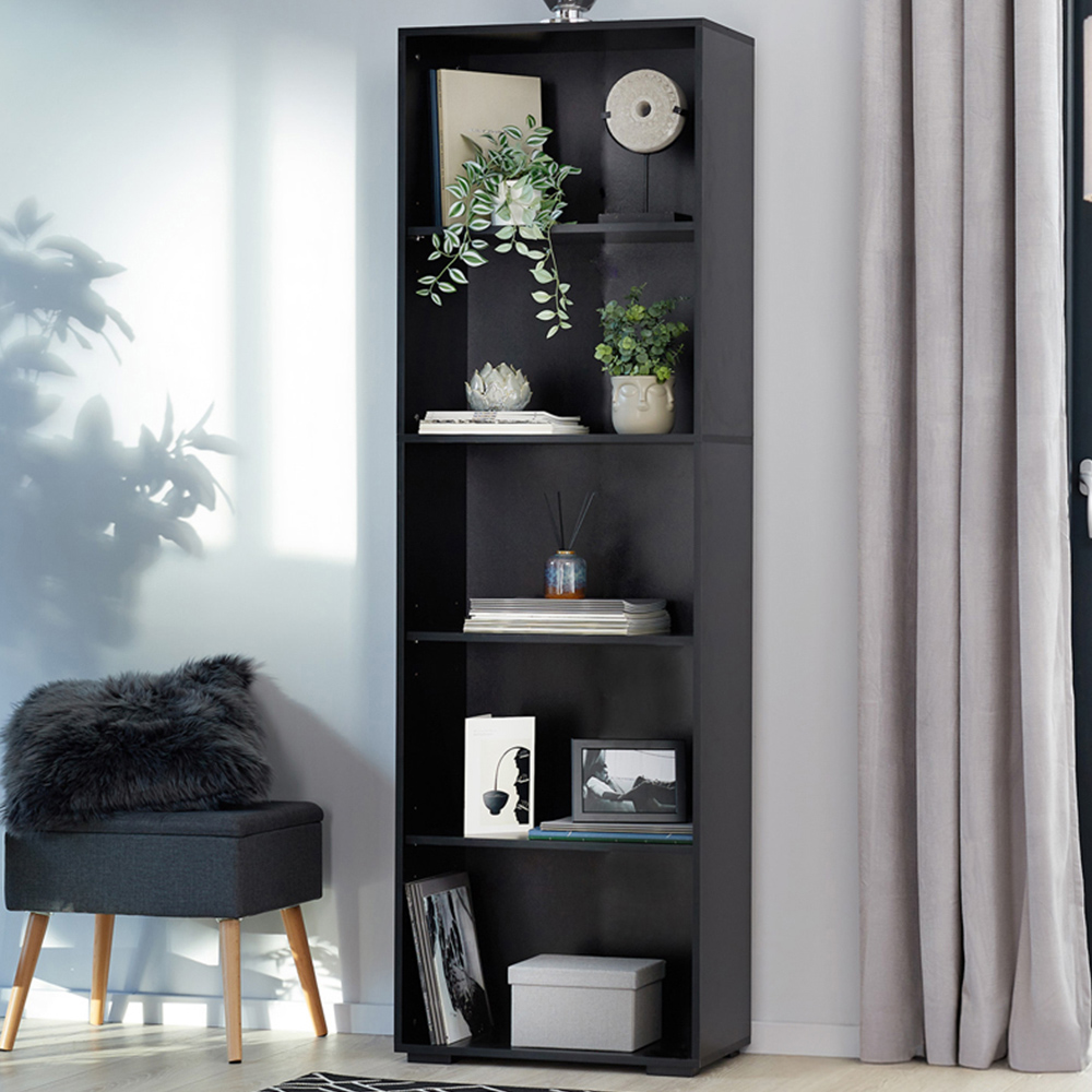 tectake Lexi 5 Shelf Black Bookshelf Image 1
