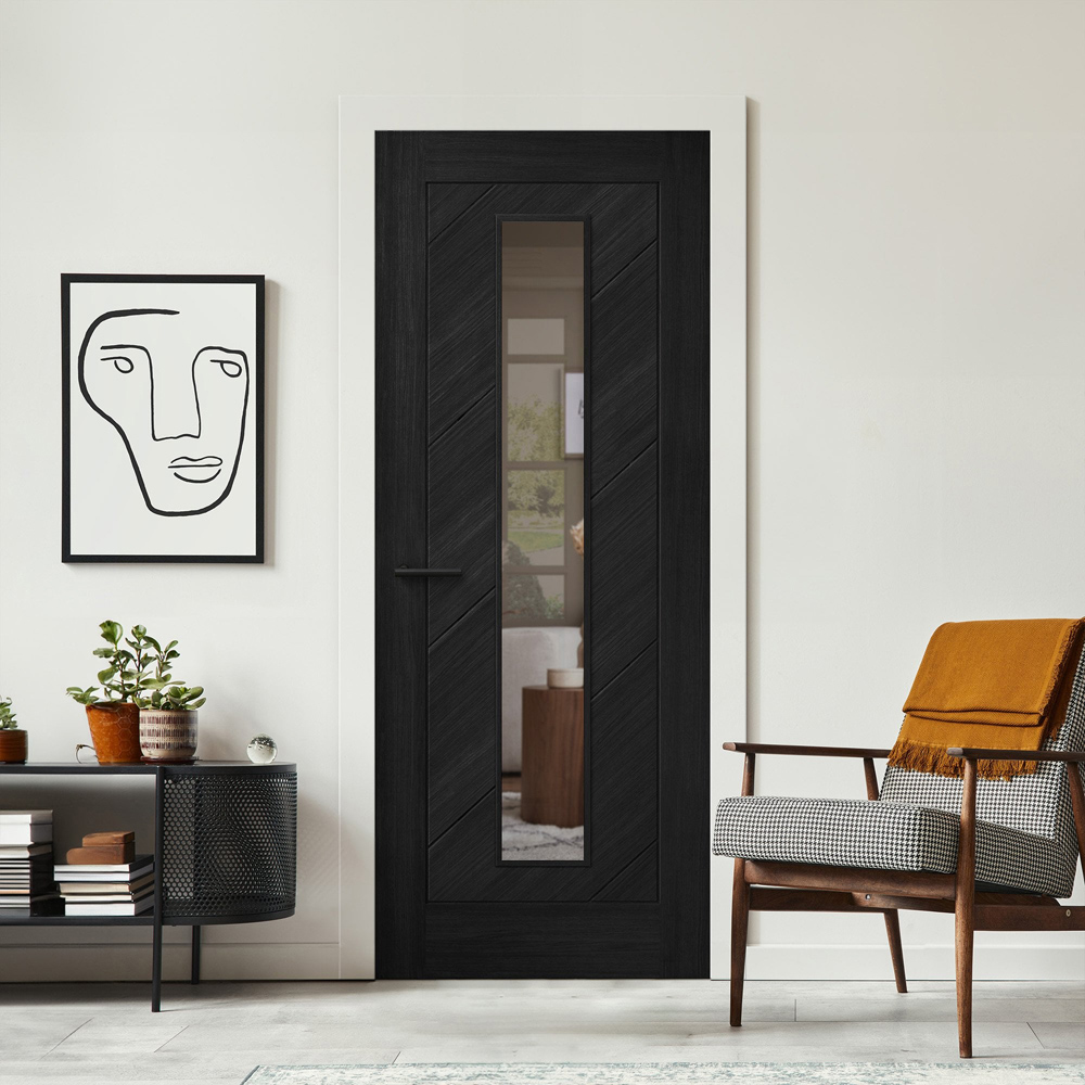 Stockholm Black Fully Finished Laminate Clear Glass Internal Door 1981 x 762 x 35mm Image 2