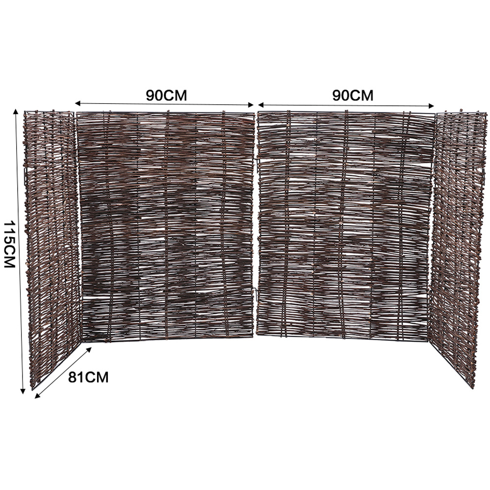 Living and Home 3.7 x 5.9ft Brown Wicker Foldable Trash Can Fence with Metal Frame Image 9