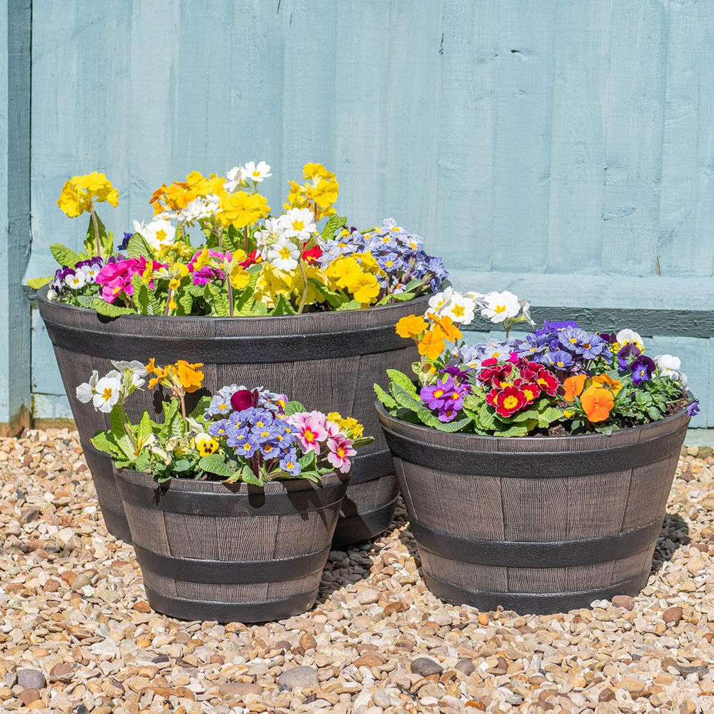 Garden Gear Medium Wooden Barrel Effect Planter Image 4