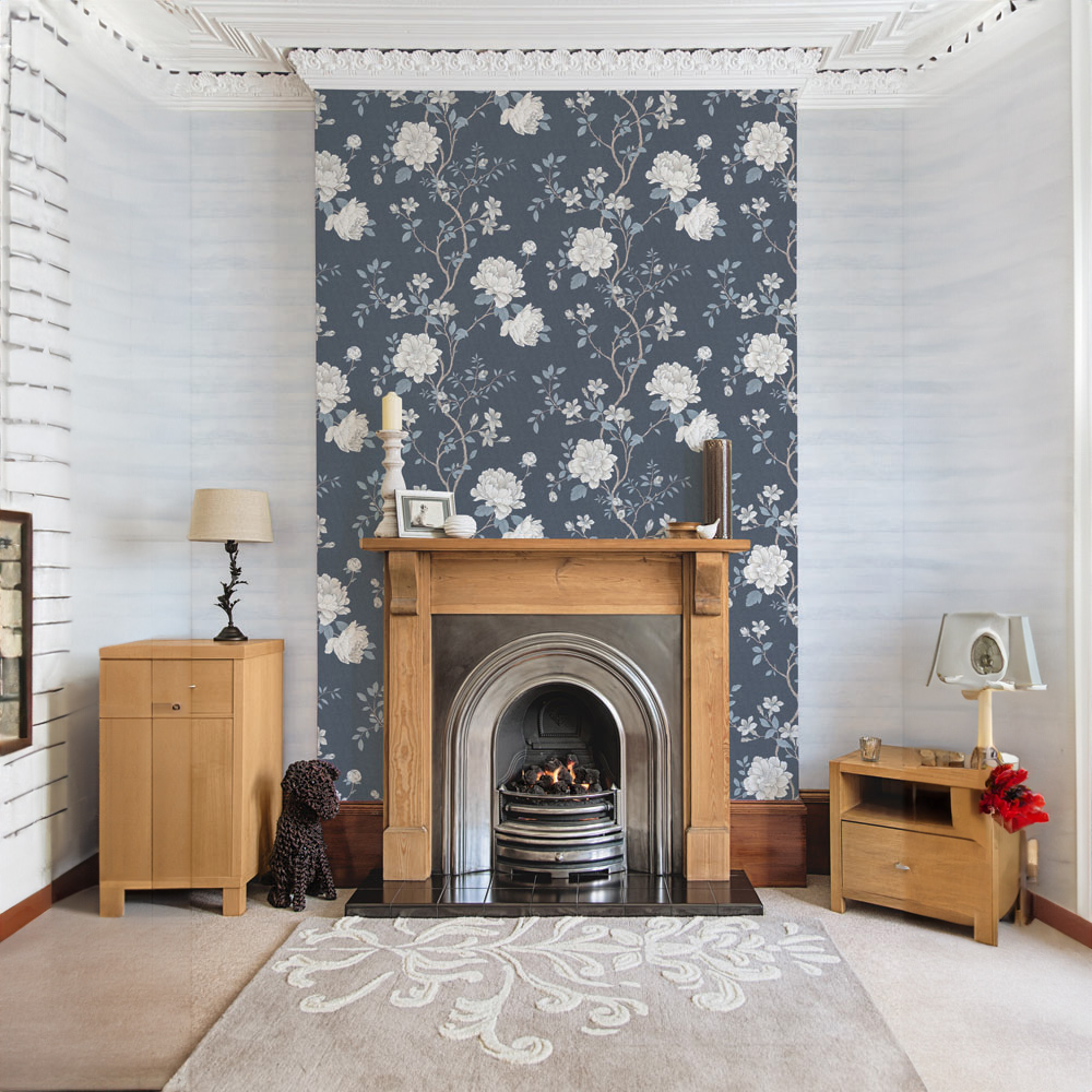 Galerie Vintage Roses Large Rose Trail Dark Blue Beige Wallpaper Image 2