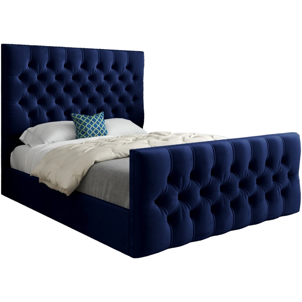 Novara Blue Small Single Velvet Upholstered Bed Frame with Pleated Chesterfield Headboard Image 2