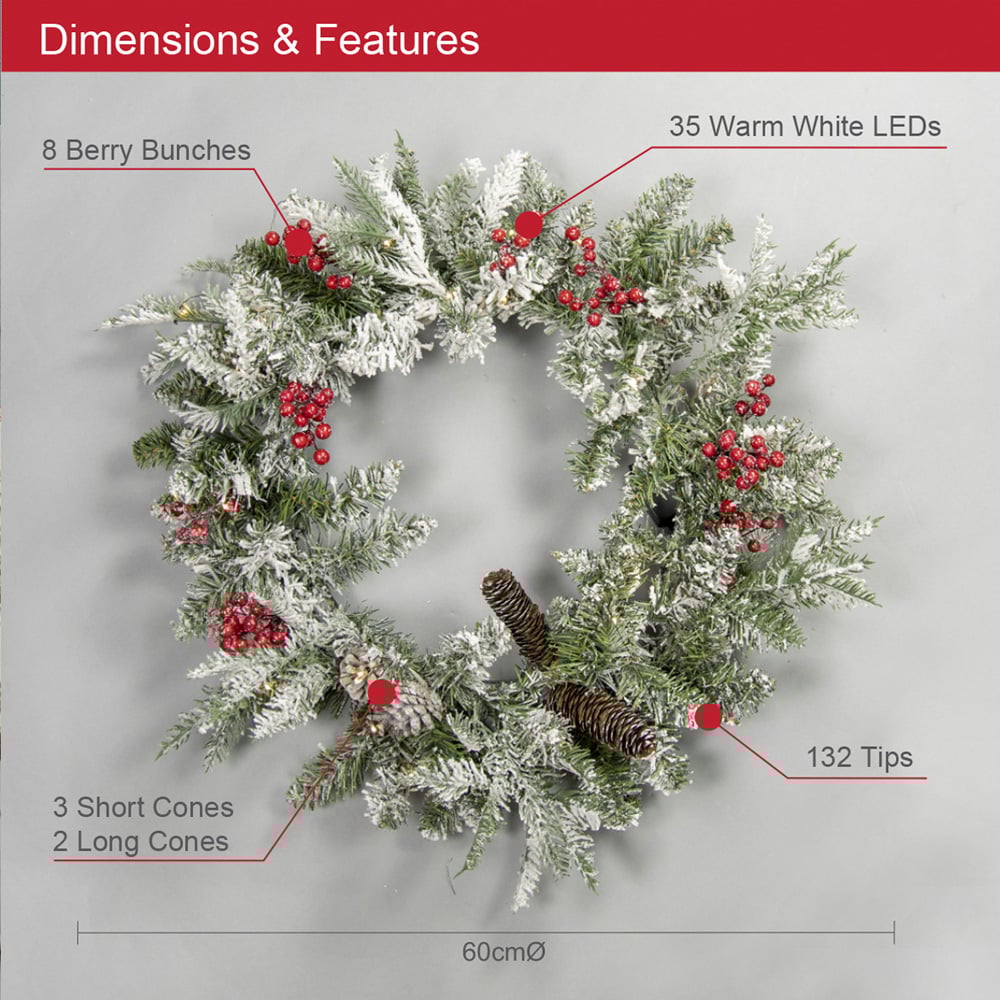 The Christmas Workshop Pre-Lit Christmas Wreath with Berries and Cones 60cm Image 9