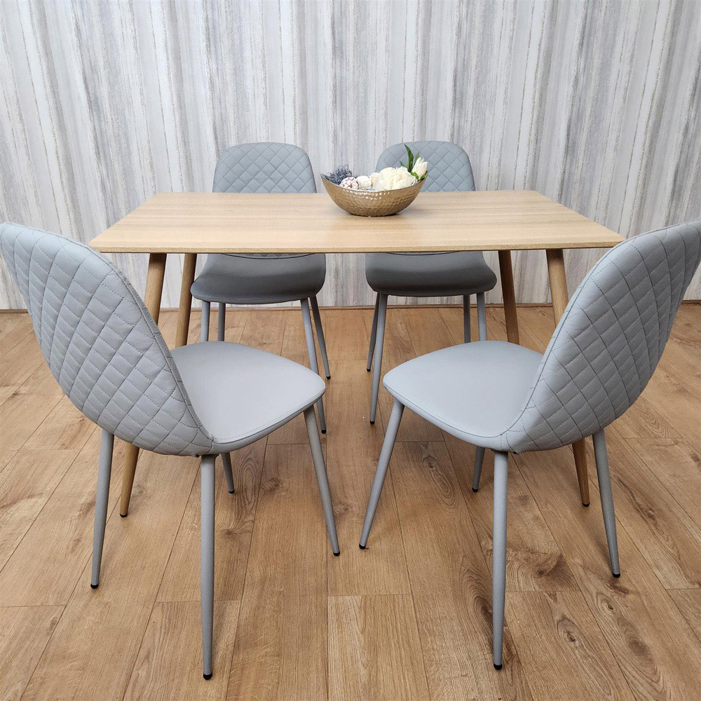Kosy Koala 4 Seater Faux Leather Rectangular Dining Set Beige and Grey Image 5