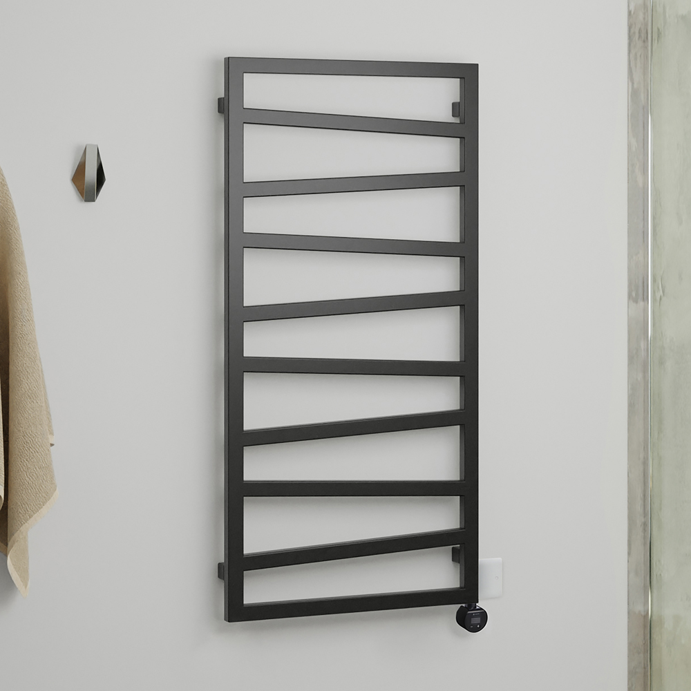 Terma Zig Zag Heban Black Electric Towel Rail with VEO Element Controller 1070 x 500mm Image 2