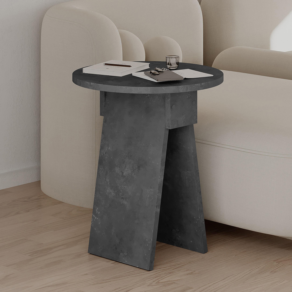Decortie Chen Round Side Table with Retro Grey Sculptural Base Image 5