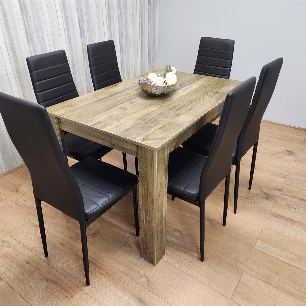Portland 6 Seater Velvet Dining Set Rustic Effect and Black Image 5