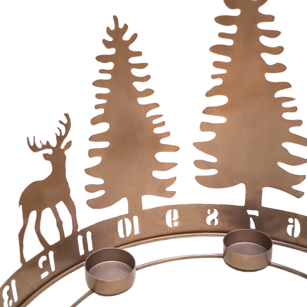 Ivyline Metal Copper Round Advent Forest Christmas Tealight Centrepiece Image 3