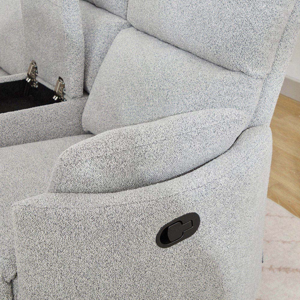 Artemis Home Powell 2 Seater Light Grey Boucle Rocker Manual Recliner Sofa with Centre Console Image 2