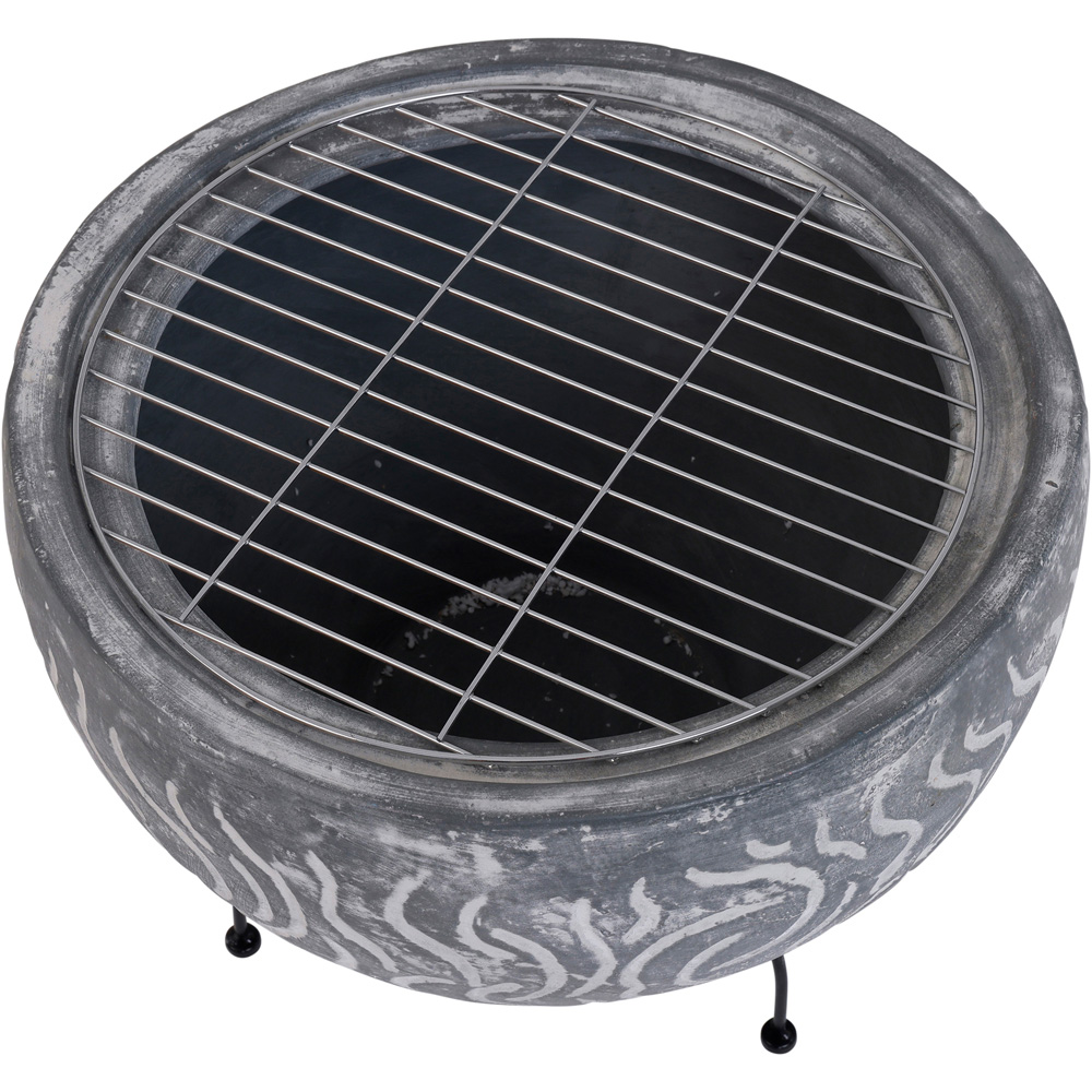 Snug Toledo Grey Wave Design Clay BBQ Firepit Bowl with Removable Grill Image 3