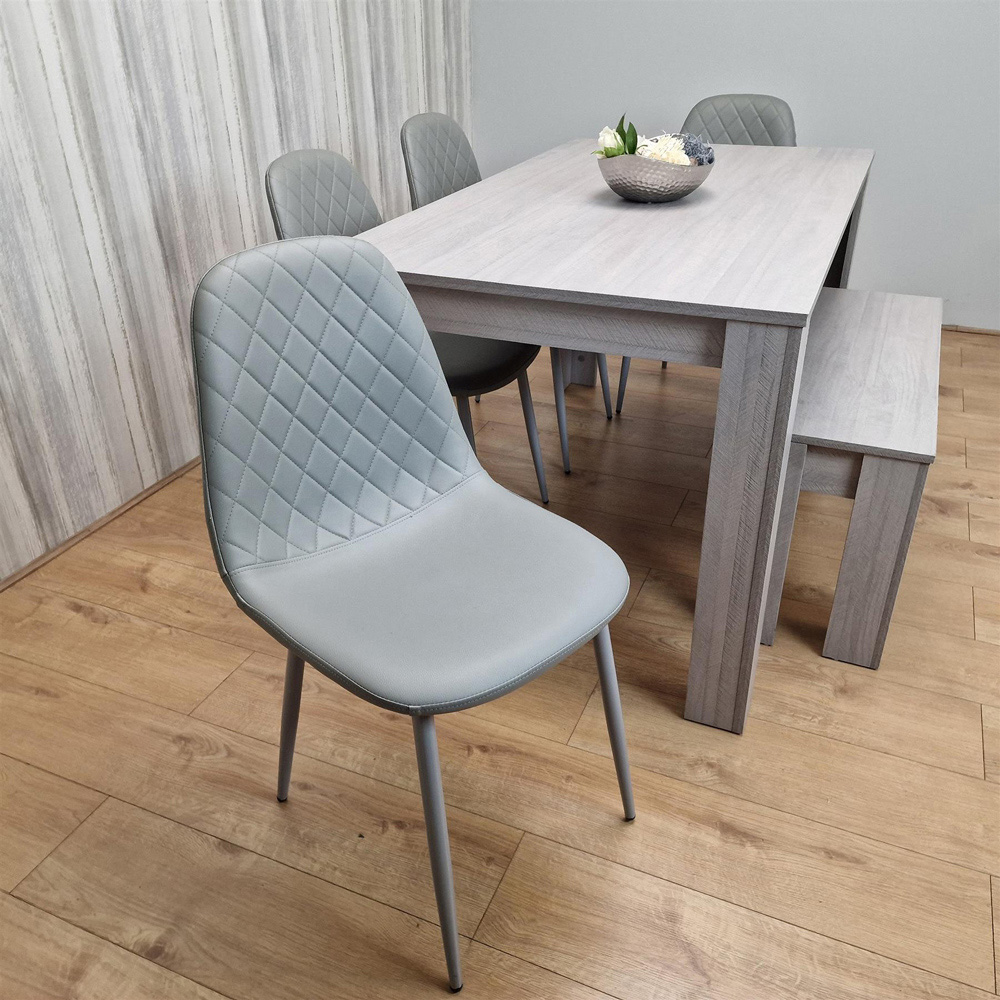 Portland Leather and Wood 6 Seater Dining Set Light Grey Image 4