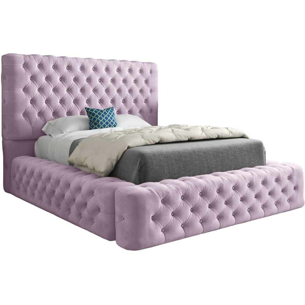 Grand Milan Pink Single Upholstered Bed Frame with Pleated Chesterfield Headboard Image 2