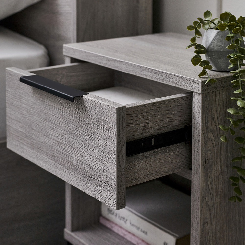 Julian Bowen Bali Single Drawer Grey Oak Bedside Table Image 4