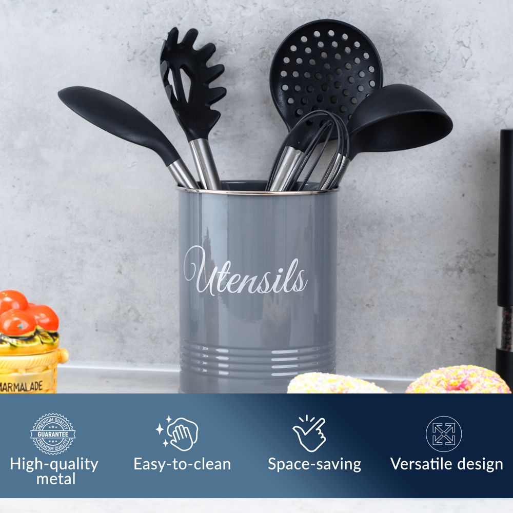 Innoteck Essentials Grey Metal Utensil Crock Holder Image 5