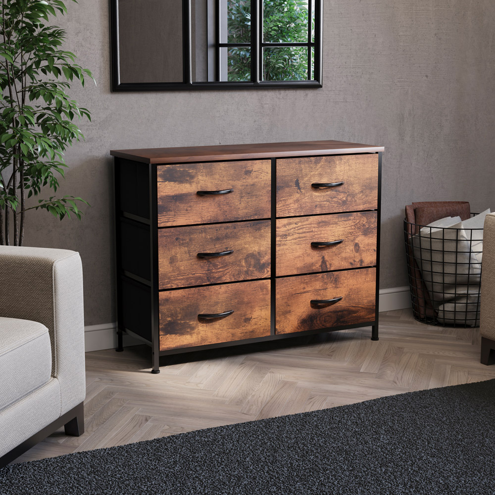 Vida Designs Chorley 6 Drawer Rustic Brown Fabric Chest of Drawer Image 4