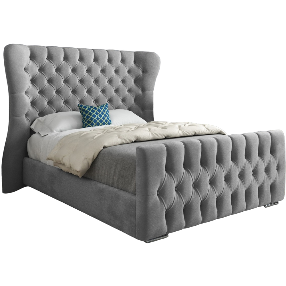 Parma Single Grey Soft Velvet Upholstered Bed Frame with Curved Winged Headboard Image 2