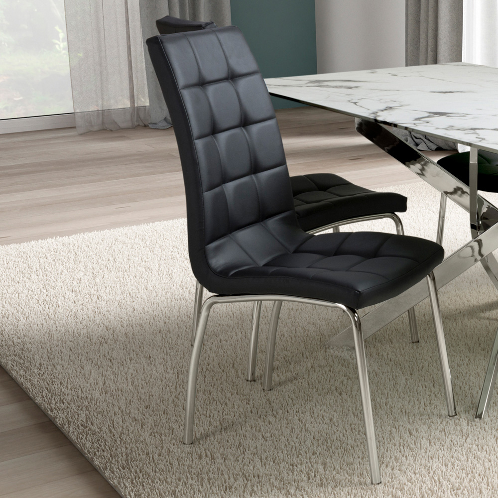 Shankar Jenner Set of 2 Black and Chrome Leather Effect Dining Chair Image 7