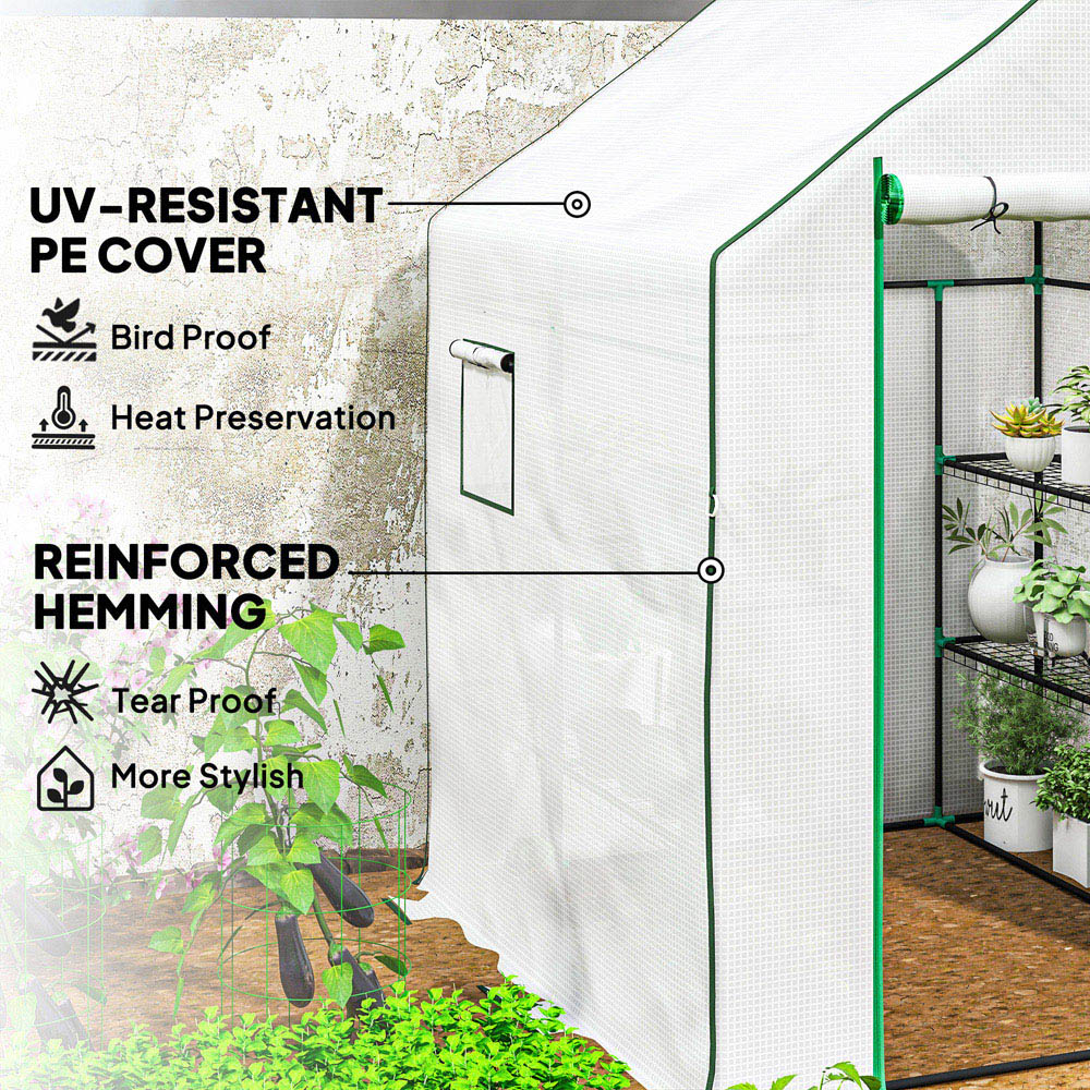 Outsunny White 8 Shelf PE Cover 4.5 x 4.6ft Greenhouse Image 5