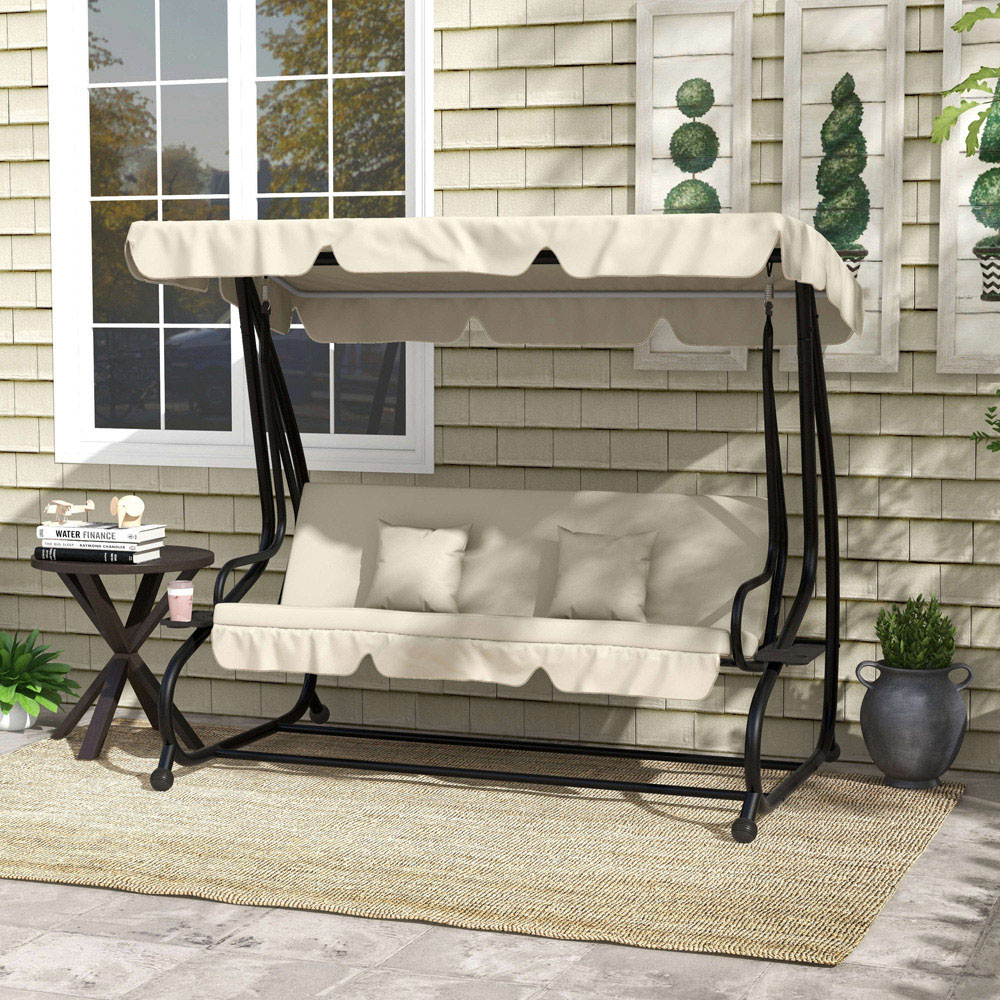 Outsunny 3 Seater Cream Garden Swing Chair with Adjustable Canopy Image 4