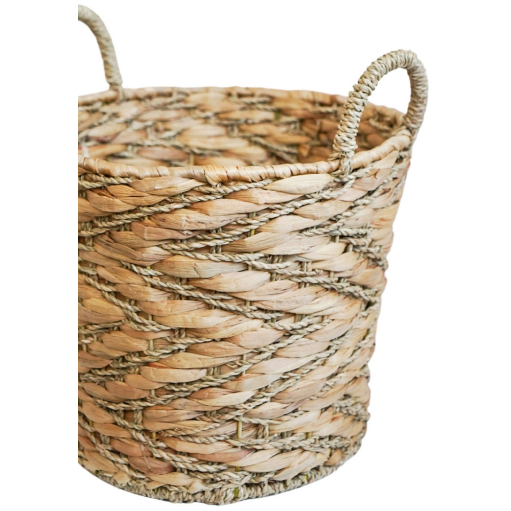 Ivyline Natural Woven Water Hyacinth Log Basket with Handles Set of 2 Image 3