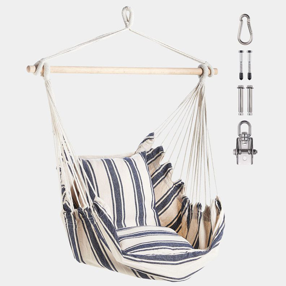 VonHaus Blue and White Striped Hanging Garden Swing Chair Image 2
