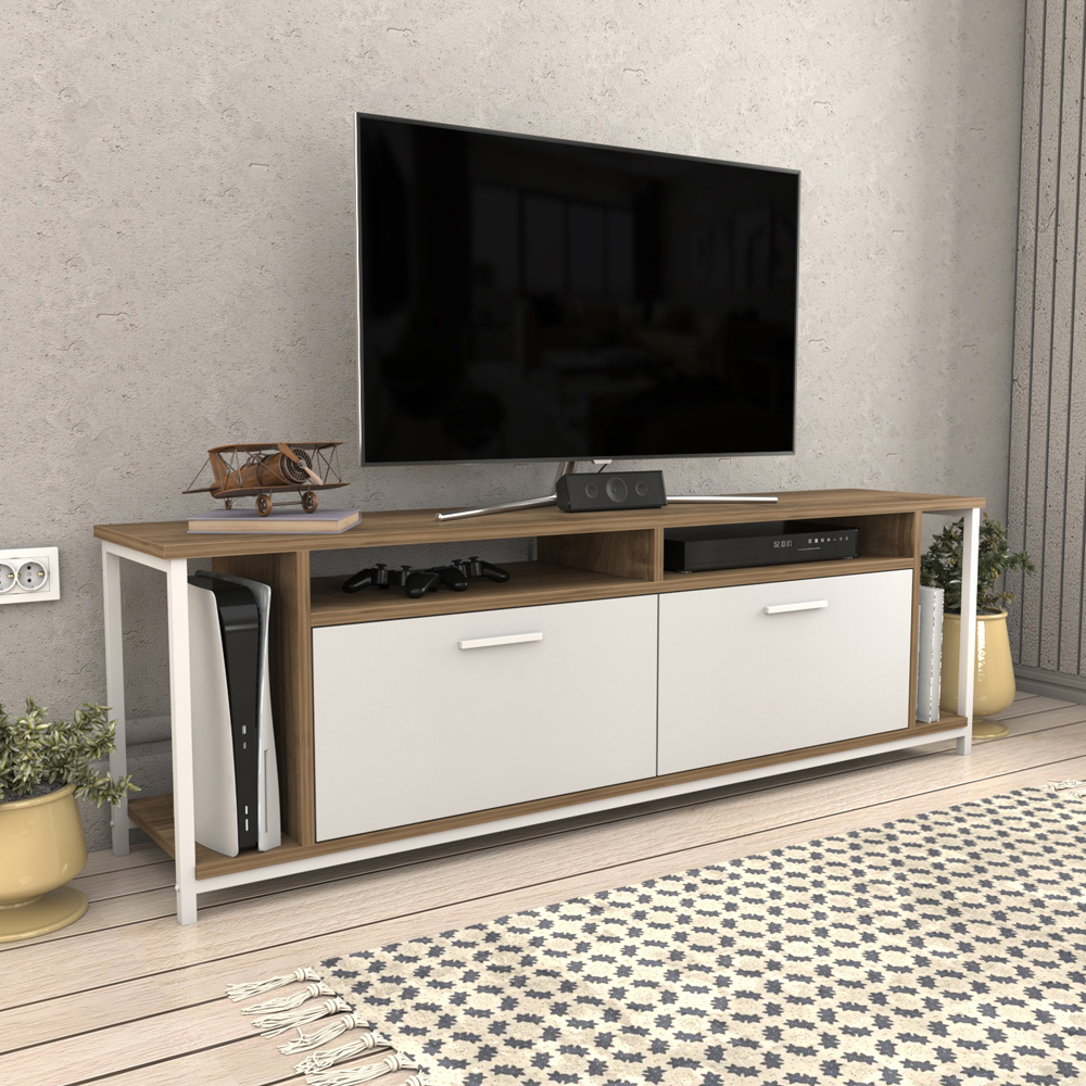 Decorotika Omar 2 Door 4 Shelf Walnut and White TV Unit Image 3