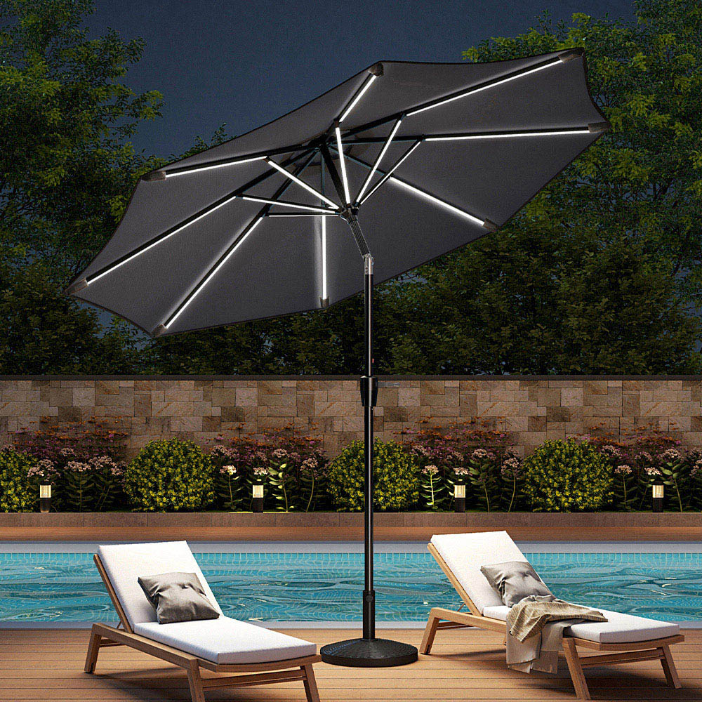 Living and Home Dark Grey Solar LED Crank and Tilt Parasol with Resin Woven Base 3m Image 2