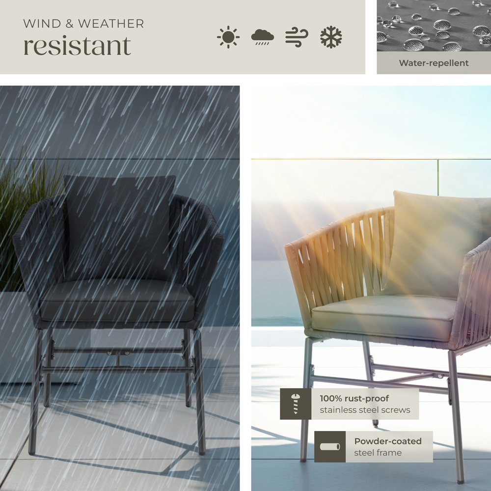 tectake Valeiras Dark Grey Rope Design Accent Chair Set of 4 Image 8