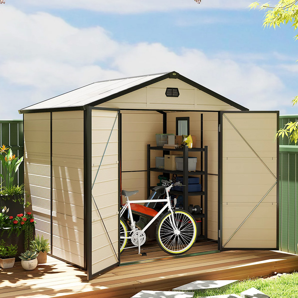 Outsunny 8 x 6ft Cream White Garden Shed Storage with Foundation Kit Image 2