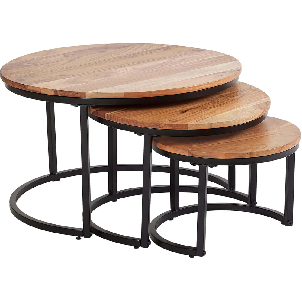 Home Source Eureka Acacia Round Nest of Tables Set of 3 Image 2