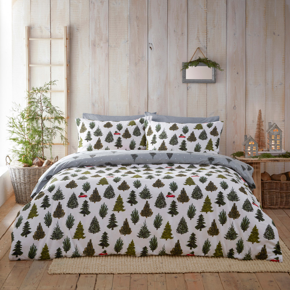 furn. Super King Green Evergreen Brushed Cotton Duvet Cover Set Image 1