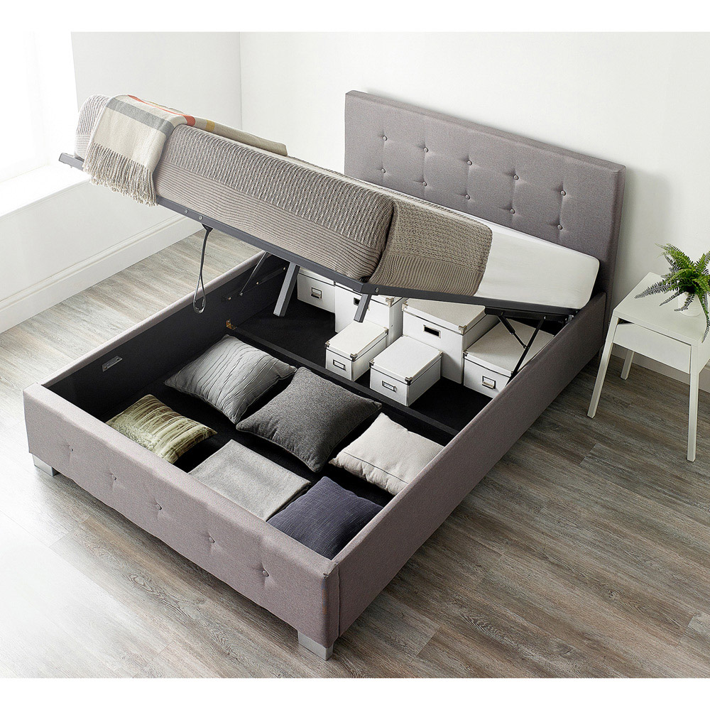 Aspire Single Grey Linen End Lift Ottoman Storage Bed Image 5