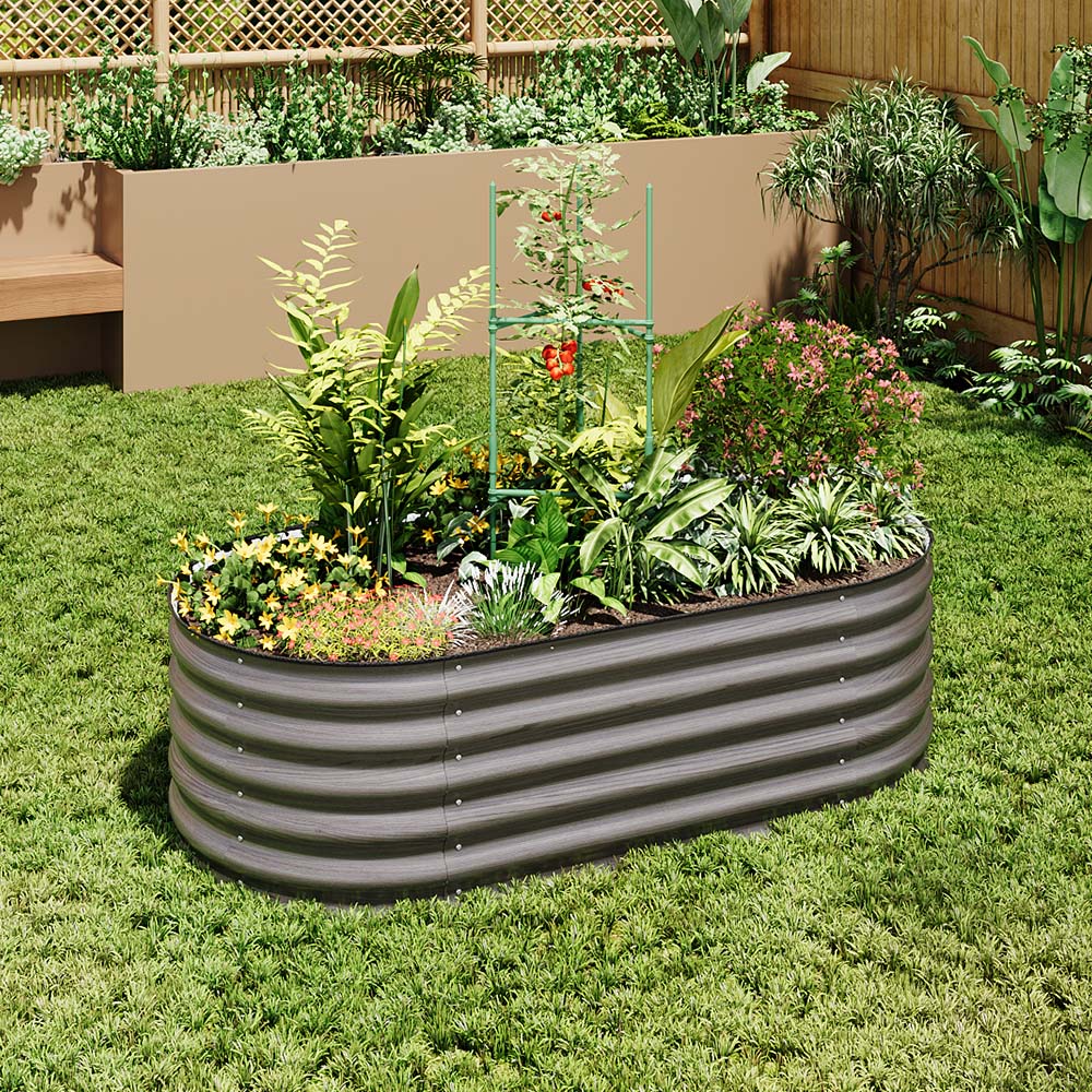 Living and Home Grey Oval Galvanised Steel Raised Garden Bed 160 x 80cm Image 5