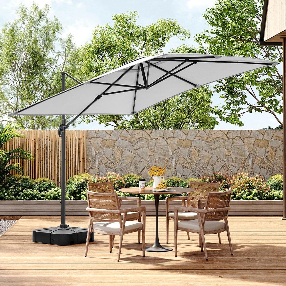 Living and Home Grey Square Rotatable Crank Cantilever Parasol with Reservoir Base 3m Image 3